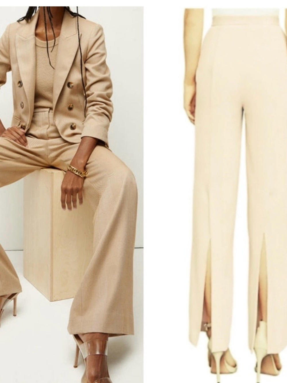 BCBGMaxAzria Neutral Beige Wide-Leg Split-Hem Trousers